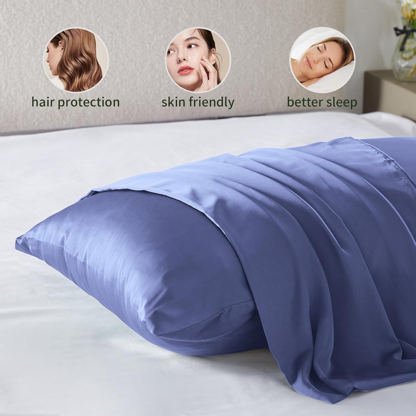 Silk Pillow Cases Mulberry Silk Pillow Cases Soft Breathable Both Sided Natural Silk Pillowcase with Zipper Beauty Sleep Silk Pillow Cases 1 Pc for Gift (Standard, Cornflower Blue)