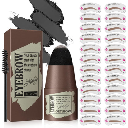 Eyebrow Stamp Stencil Kit - One-Step Eye Brow Stencil Kit with 24 Reusable Thin & Thick Eyebrow Stencils, Long-Lasting Waterproof & Smudge-Proof Brow Stamp Kit for Perfect Eye Makeup (Light Brown)