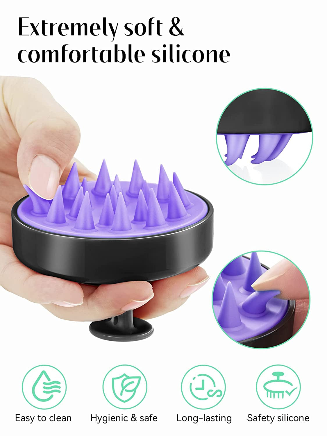 Shampoo Scalp Brush Massager Hair Growth, Scalp Scrubber with Soft Silicone Bristles for Hair Growth & Dandruff Removal, Hair Brush for Scalp Exfoliator, Black