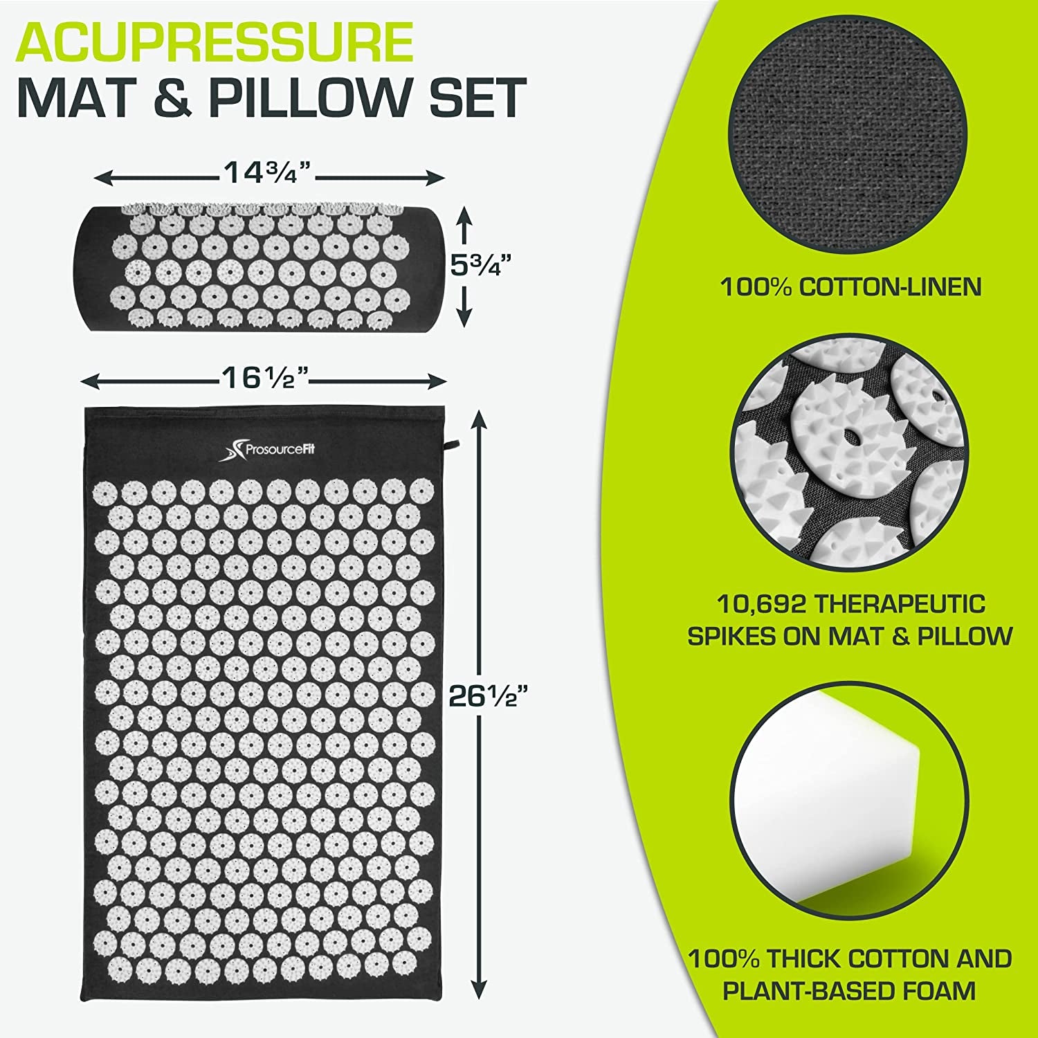 Acupressure Mat and Pillow Set for Back/Neck Pain Relief and Muscle Relaxation