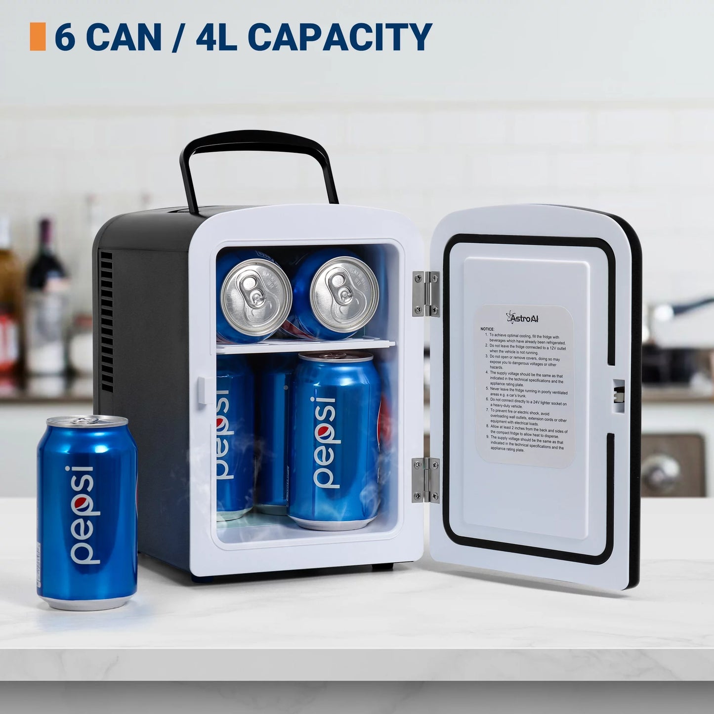 Mini Fridge, 4L 6 Can Portable Electric Cooler Personal Skincare Refrigerators, Black for Gift