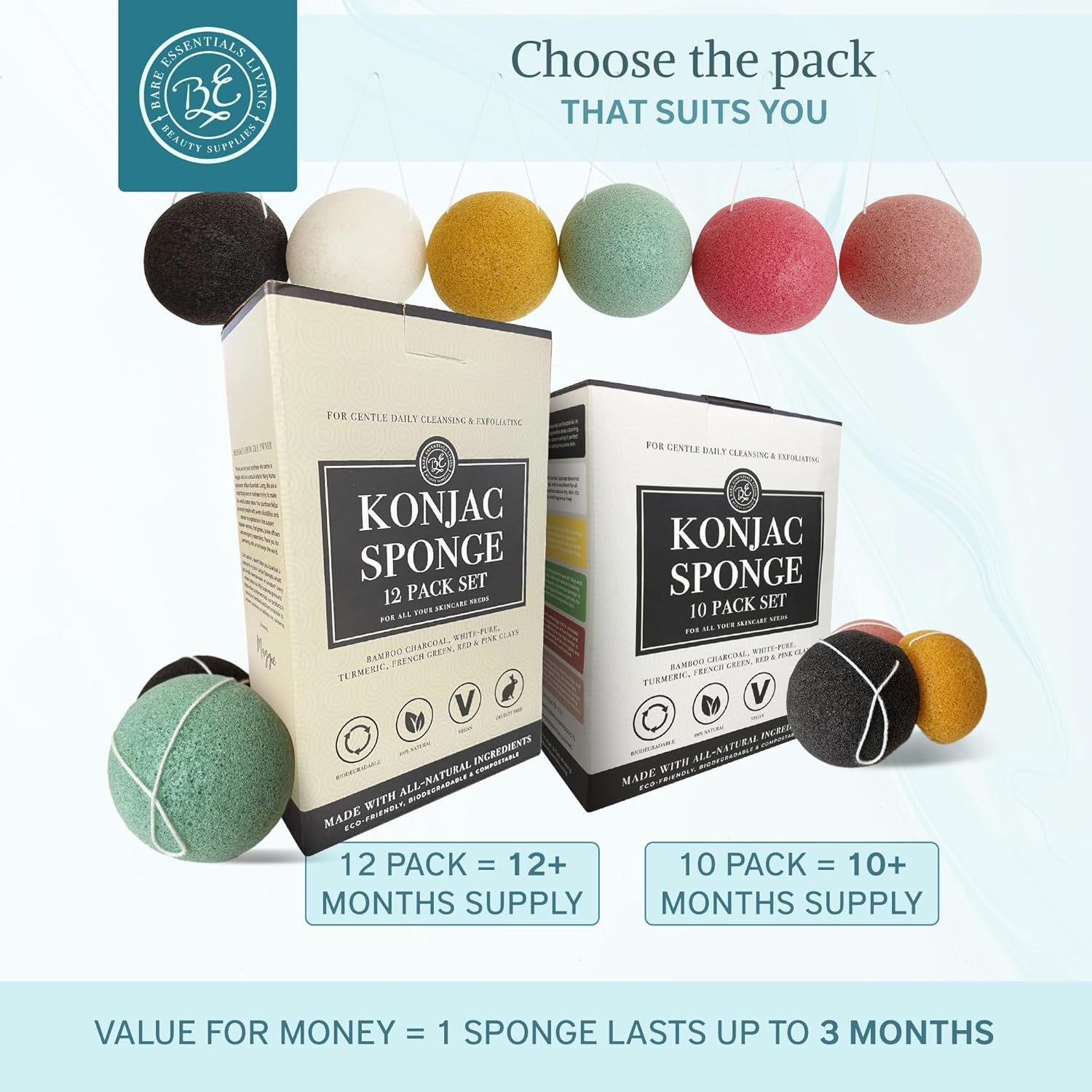 - Konjac Sponges Set (10 Pack) with Activated Bamboo Charcoal Facial Sponge, Natural Sponge, Great for Facial Sponges, Bath Sponge, Beauty Sponge, and Exfoliating Body Sponge