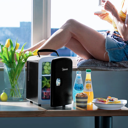 Mini Fridge, 4L 6 Can Portable Electric Cooler Personal Skincare Refrigerators, Black for Gift