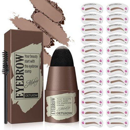 Eyebrow Stamp Stencil Kit - One-Step Eye Brow Stencil Kit with 24 Reusable Thin & Thick Eyebrow Stencils, Long-Lasting Waterproof & Smudge-Proof Brow Stamp Kit for Perfect Eye Makeup (Light Brown)