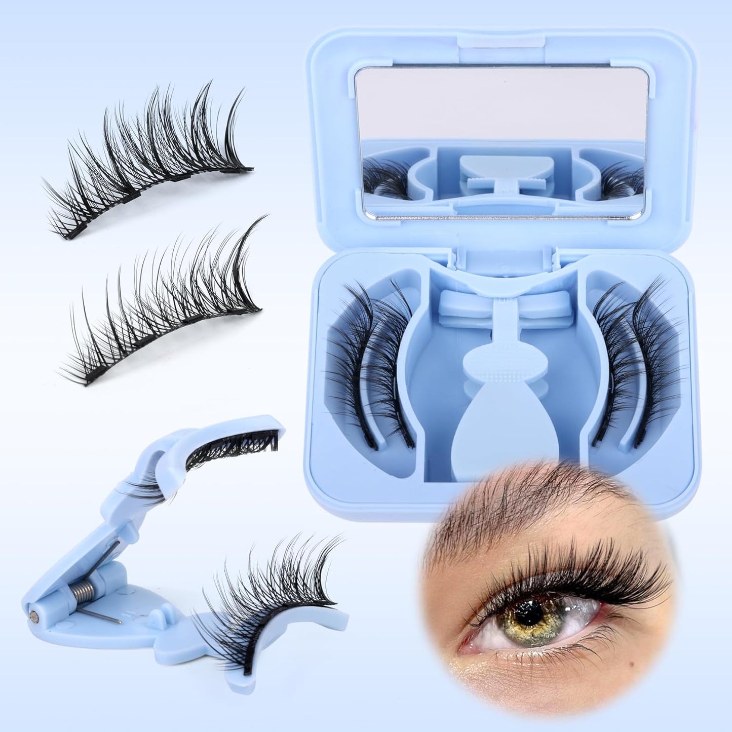 Magnetic Eyelashes with Applicator Magnetic Lashes Natural Look Reusable Manga Magnetic Eyelashes without Eyeliner Cat Eye False Eyelashes Magnetic Lashes with Clamp Kit No Glue Needed by