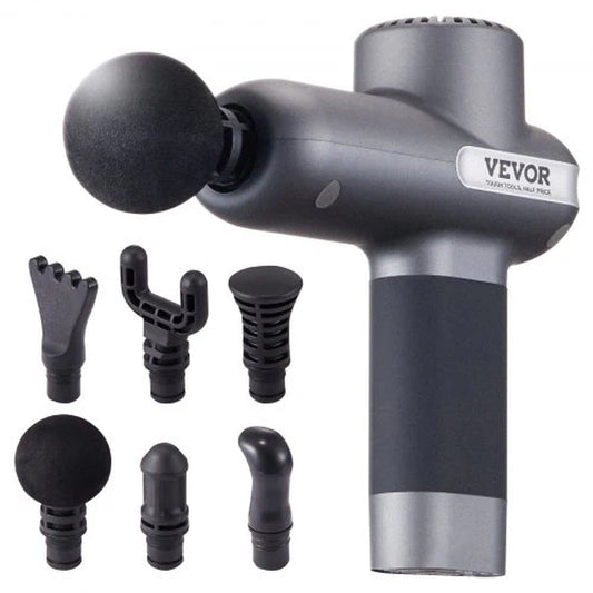 VEVOR Deep Tissue Massage Gun - Powerful Percussion Muscle Massager for Athletes with 5 Speed Levels, 6 Interchangeable Heads, and Long-Lasting Battery for Ultimate Pain Relief and Muscle Relaxation