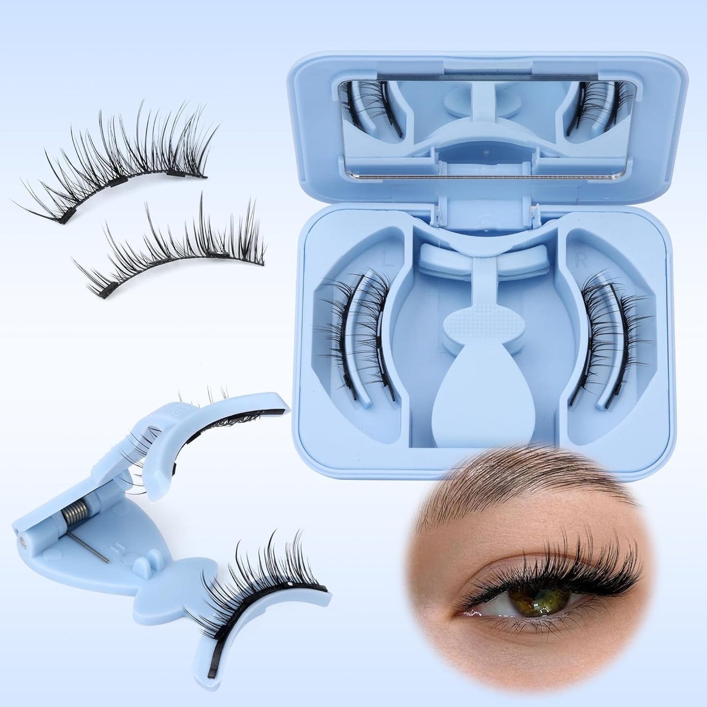 Magnetic Eyelashes with Applicator Magnetic Lashes Natural Look Reusable Manga Magnetic Eyelashes without Eyeliner Cat Eye False Eyelashes Magnetic Lashes with Clamp Kit No Glue Needed by