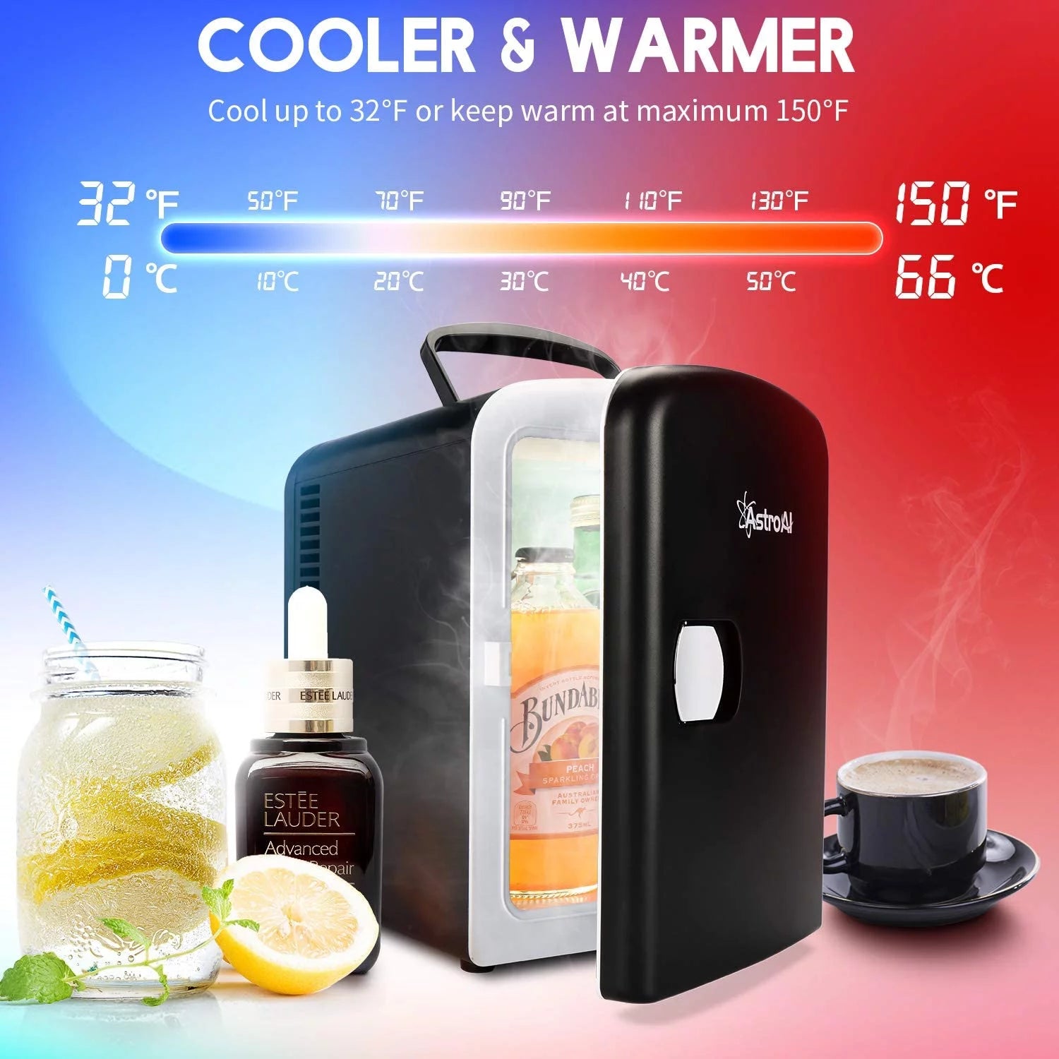 Mini Fridge, 4L 6 Can Portable Electric Cooler Personal Skincare Refrigerators, Black for Gift