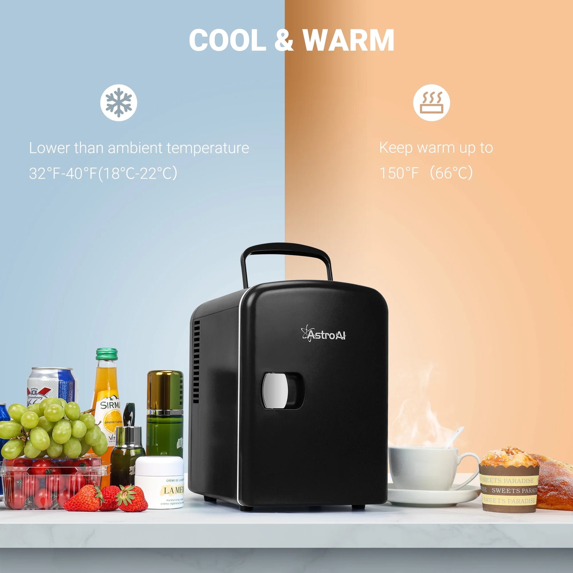 Mini Fridge, 4L 6 Can Portable Electric Cooler Personal Skincare Refrigerators, Black for Gift