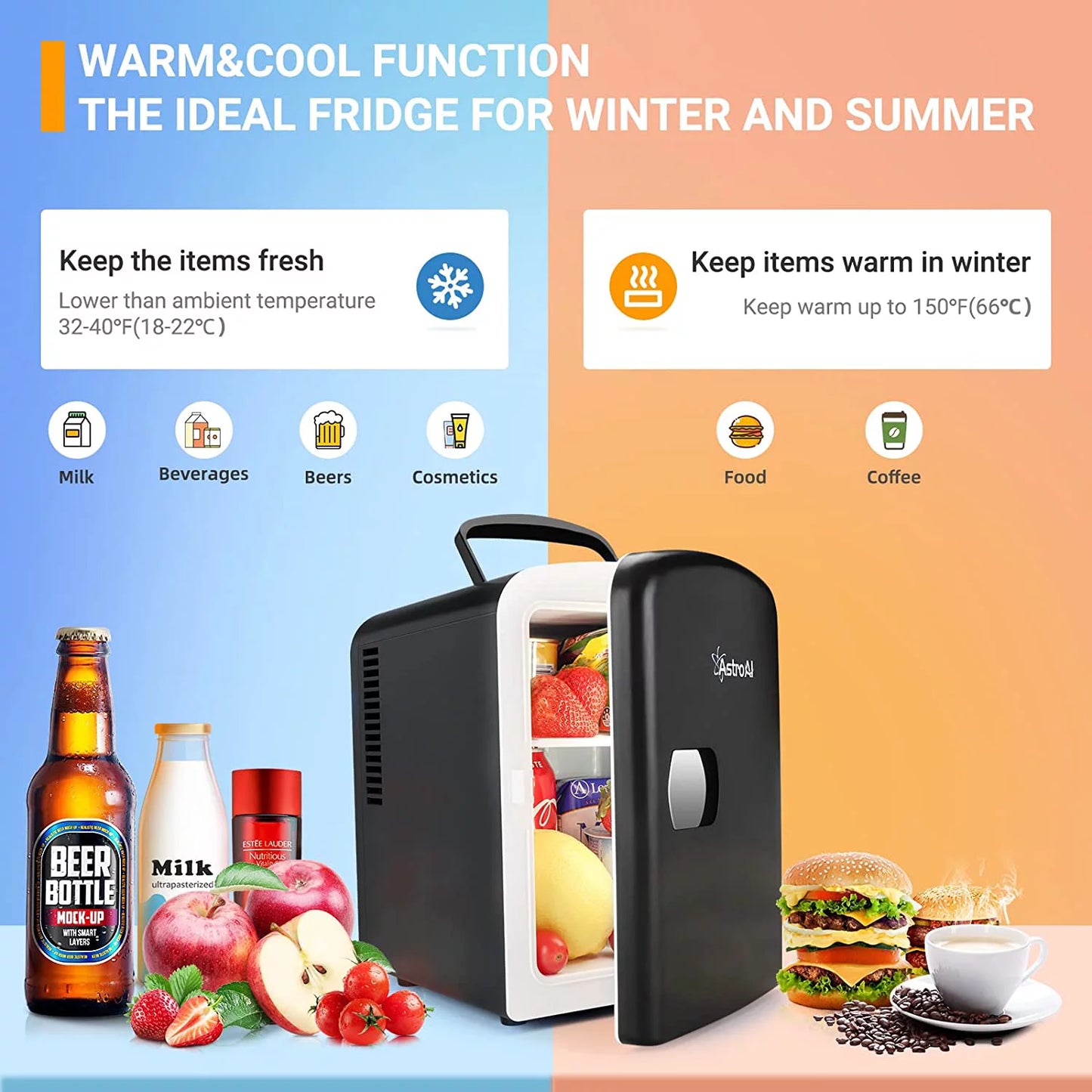 Mini Fridge, 4L 6 Can Portable Electric Cooler Personal Skincare Refrigerators, Black for Gift