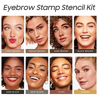 Eyebrow Stamp Stencil Kit - One-Step Eye Brow Stencil Kit with 24 Reusable Thin & Thick Eyebrow Stencils, Long-Lasting Waterproof & Smudge-Proof Brow Stamp Kit for Perfect Eye Makeup (Light Brown)