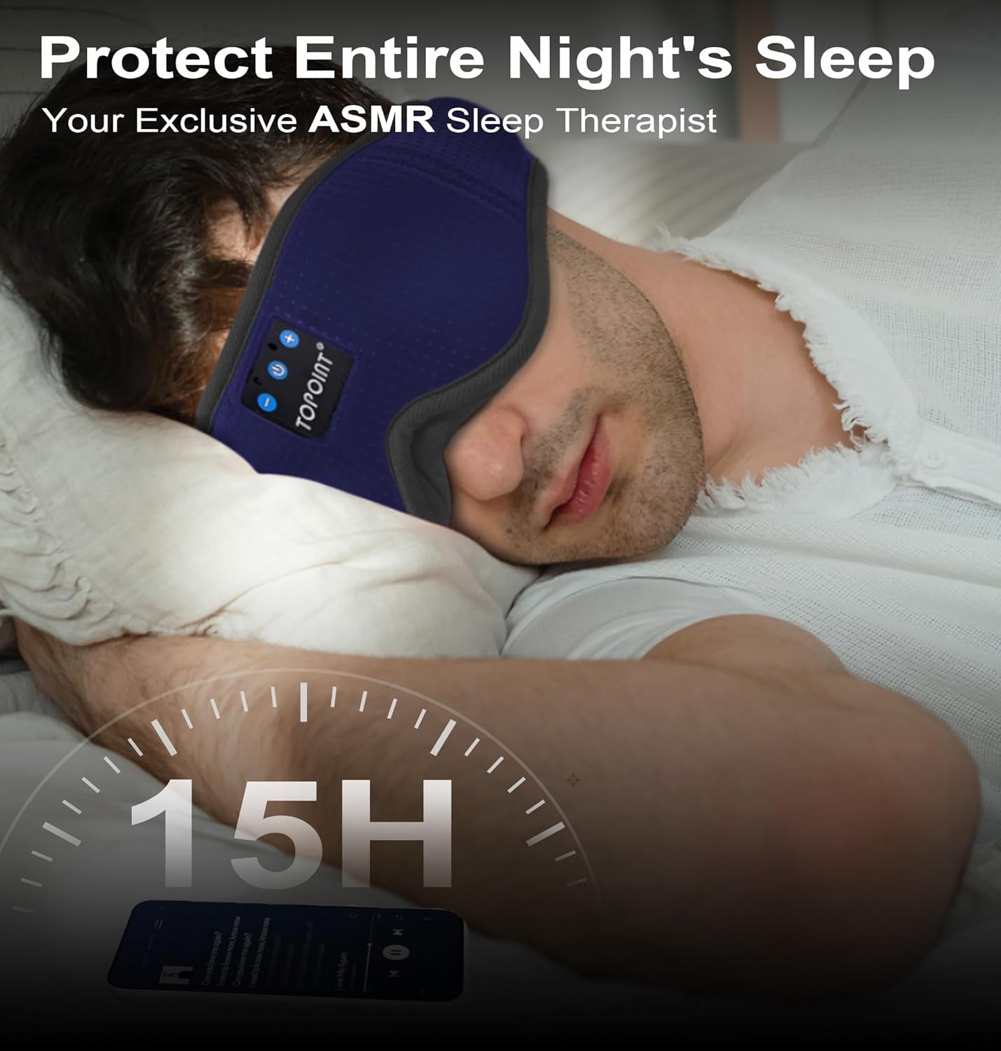 Sleep Mask with Bluetooth Headphones Wireless,  3D Eye Mask for Sleeping Headphones Women Men with Noise Canceling Earbuds, Thin Speaker, Blackout, 15 Hours for Travel, Meditation, CPAP Users