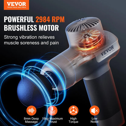 VEVOR Deep Tissue Massage Gun - Powerful Percussion Muscle Massager for Athletes with 5 Speed Levels, 6 Interchangeable Heads, and Long-Lasting Battery for Ultimate Pain Relief and Muscle Relaxation