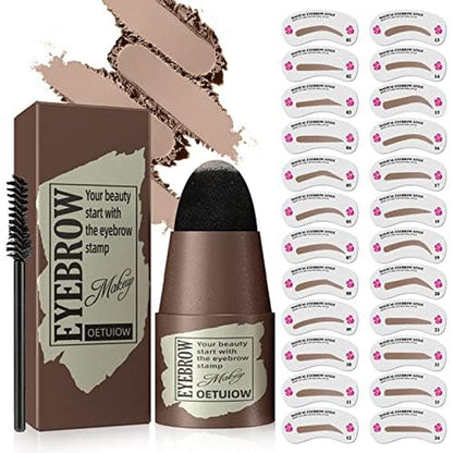 Eyebrow Stamp Stencil Kit - One-Step Eye Brow Stencil Kit with 24 Reusable Thin & Thick Eyebrow Stencils, Long-Lasting Waterproof & Smudge-Proof Brow Stamp Kit for Perfect Eye Makeup (Light Brown)