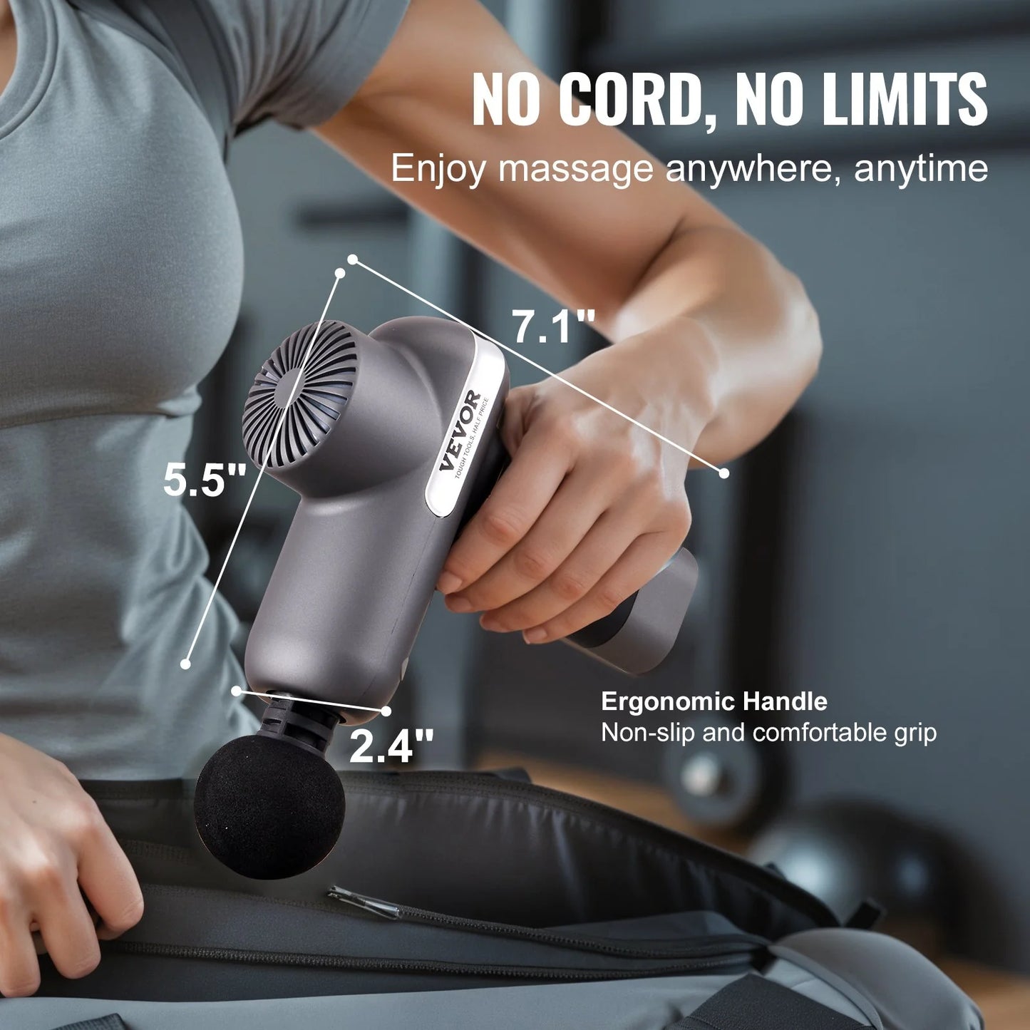 VEVOR Deep Tissue Massage Gun - Powerful Percussion Muscle Massager for Athletes with 5 Speed Levels, 6 Interchangeable Heads, and Long-Lasting Battery for Ultimate Pain Relief and Muscle Relaxation